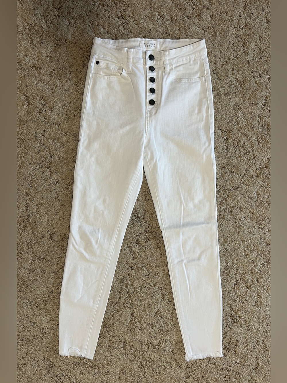 Nature Denim White High-Rise Skinny Jeans with Button Fly, size 3 (25)